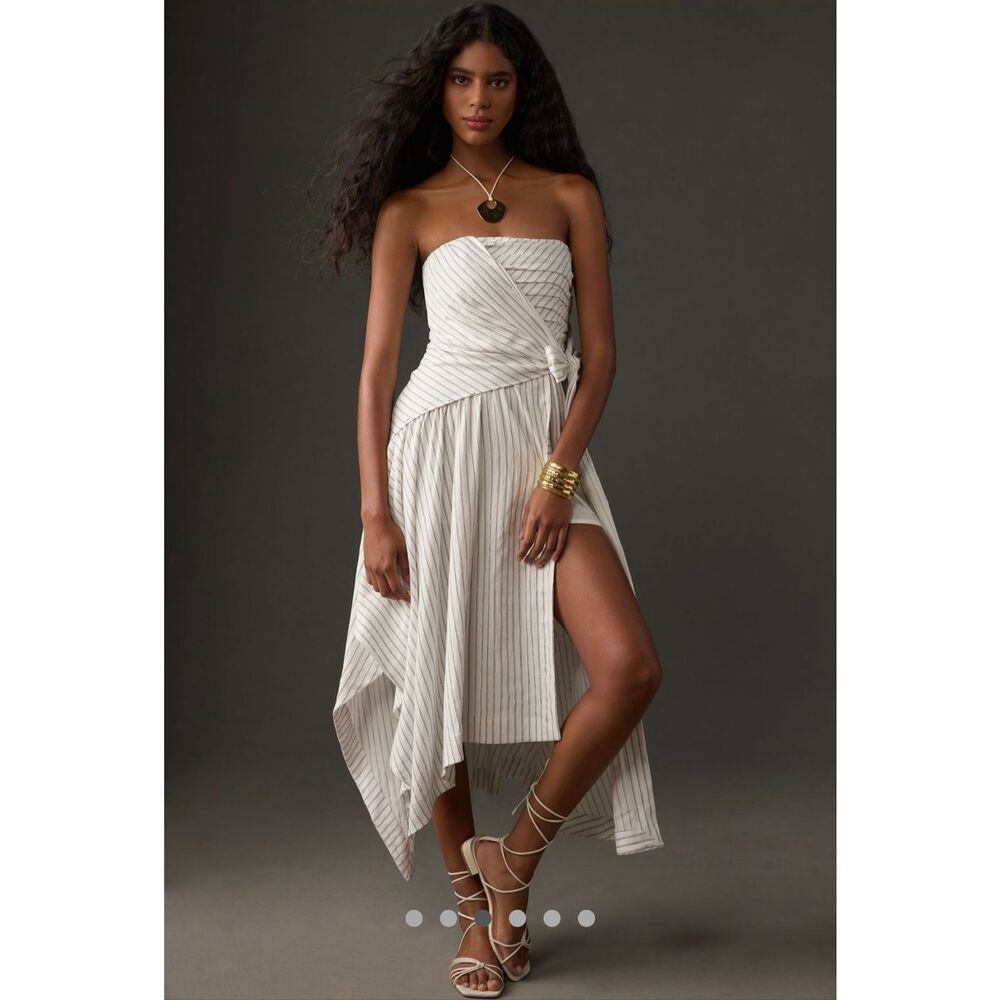 Anthropologie Strapless Hanky Hem Midi Dress small pin strip white & black Mediu